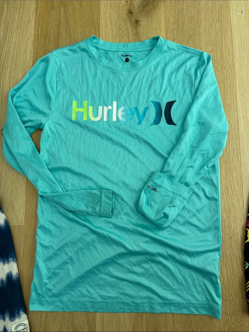 Hurley Teal Long Sleeve Rash Guard with Three Boys' Swim Shorts size 10